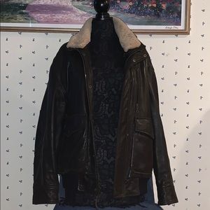 Chocolate leather bomber jacket